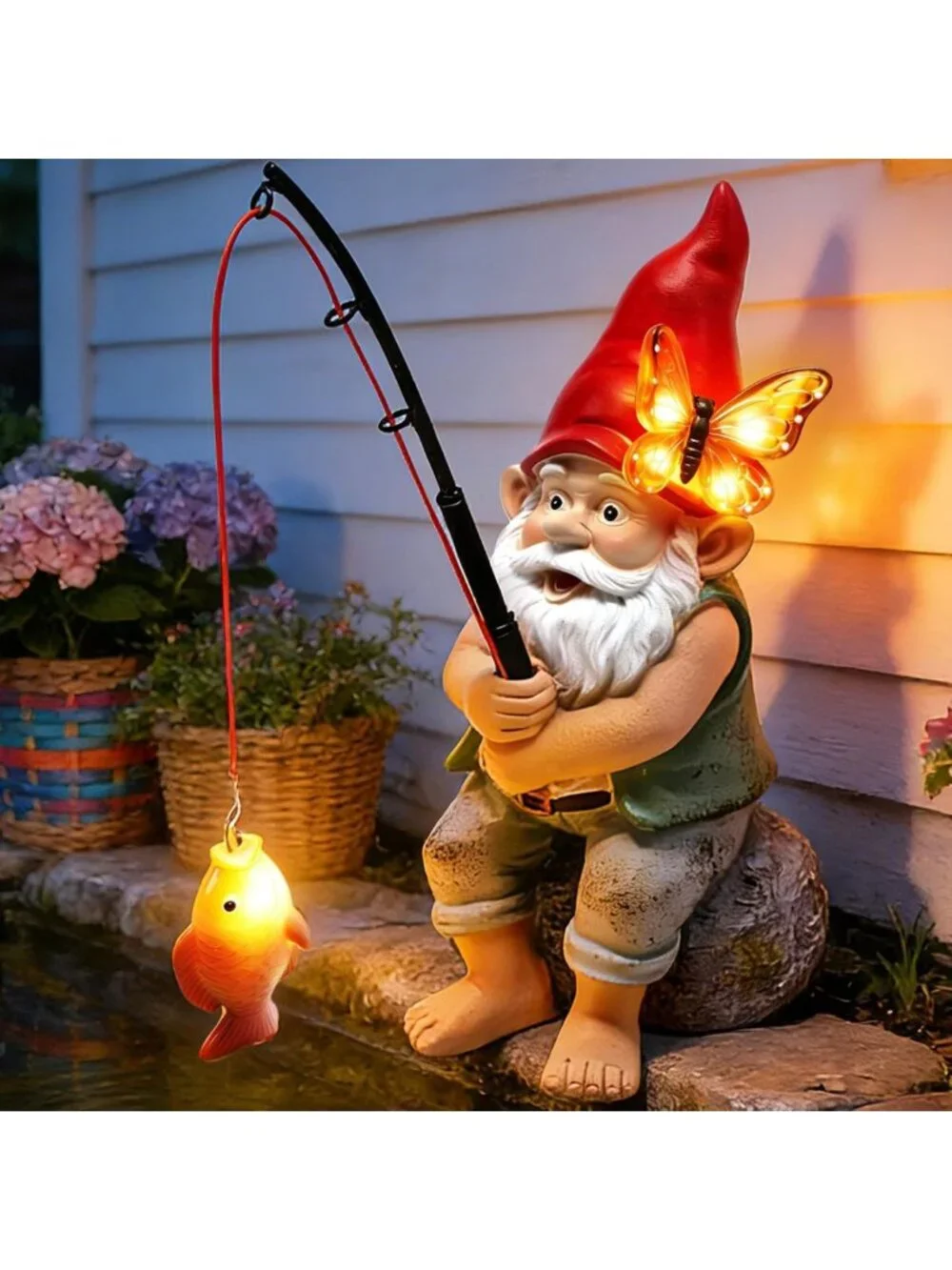 Outdoor Solar Garden Gnome Statue with Butterfly Lights - Unique Yard Decor Gift